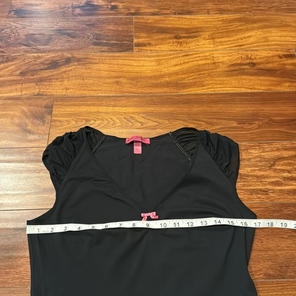 Betsey Johnson Intimates Black Top with Pink Bow, Mesh Sleeves, Size Medium, EUC - Picture 5 of 7